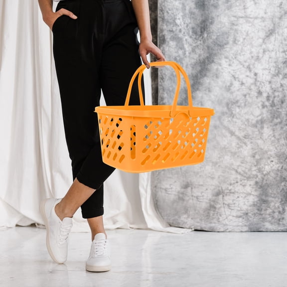 LOLIPPYY Orange Plastic Basket for Organizing Vegetables and Sundries with Double Handles