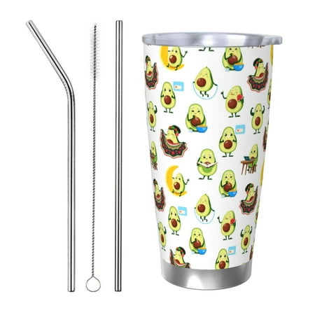 

Junzan Funny Avocado In Mexican Clothes for 20oz Stainless Steel Insulated Car Cup with Spillproof Lid - Insulated Coffee Mug Thermal Cup-Straw Three-piece Set