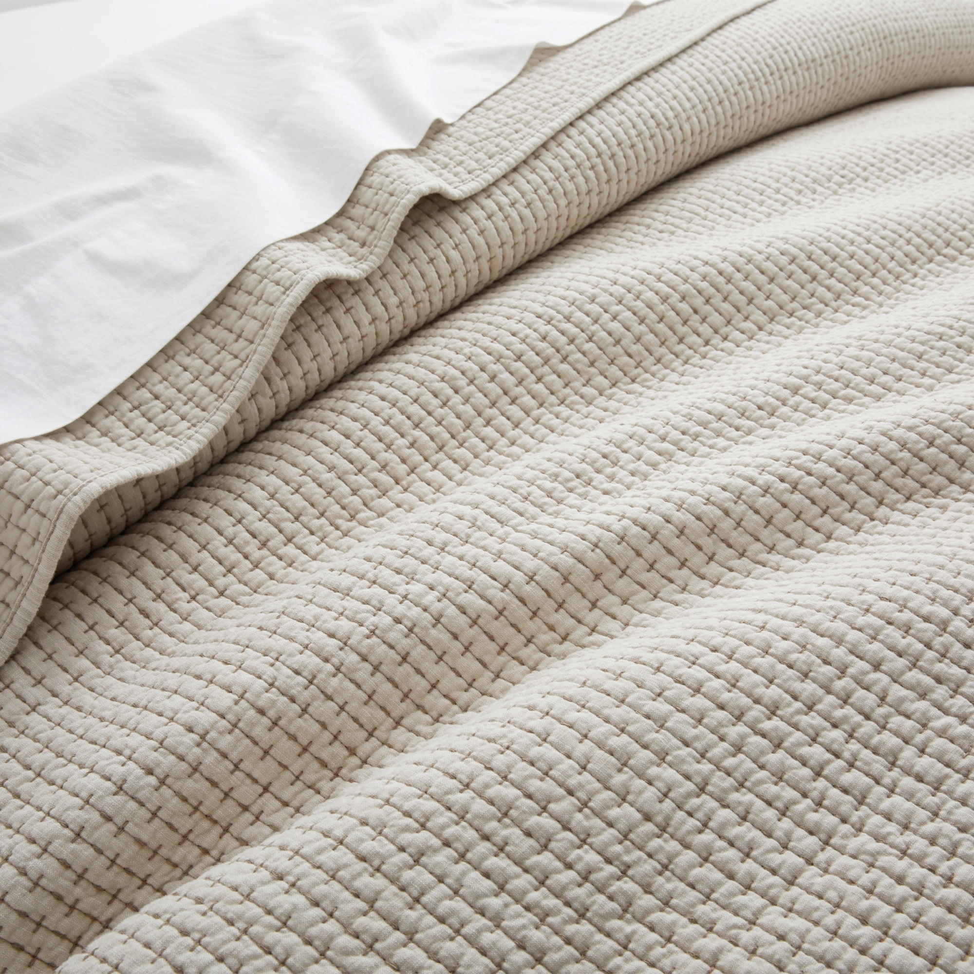 Levtex Home - Pick-Stitch Artisan Taupe Quilt Set - Full/Queen Quilt (88x92in) and 2 Standard Shams - Textured - Reversible - Cotton
