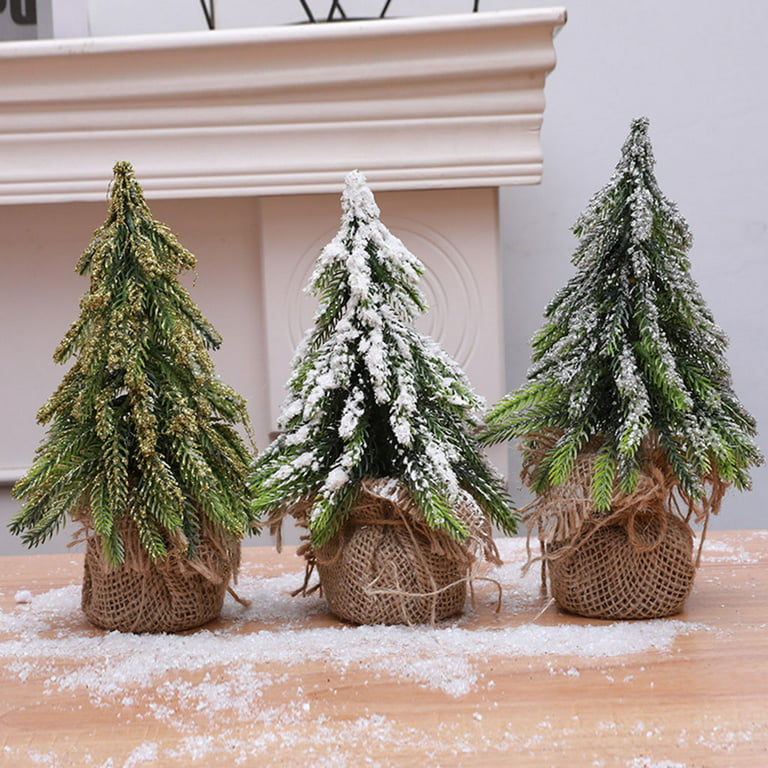 Mini Christmas Tree Colorful Small Snow Pine Xmas Tree Pine Needle Powdered Christmas  Ornaments New Year Party Home Table Decor