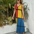 thumbnail image 6 of Mondrian Inspired（8） Dress Summer Street Style Bohemia Long Dresses Female Sleeveless Printed Maxi Dress, 6 of 9