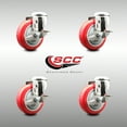 thumbnail image 2 of 4 Inch 316SS Red Polyurethane Wheel Swivel Bolt Hole Caster Set with Brake SCC, 2 of 2