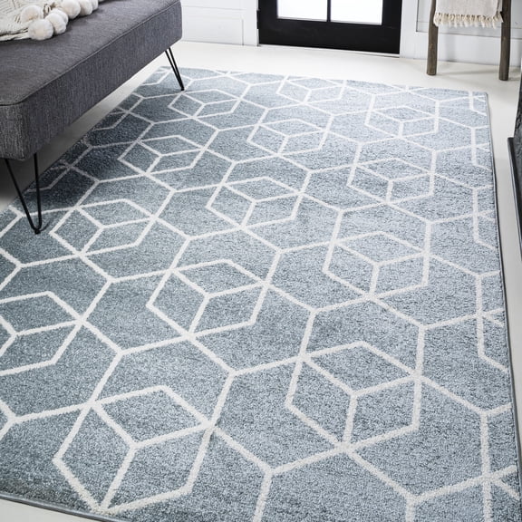 JONATHAN Y SUPERSOFT 3 x 5 Area Rug, Tumbling Blocks Modern Geometric - Light Blue/White, SEU101C-3
