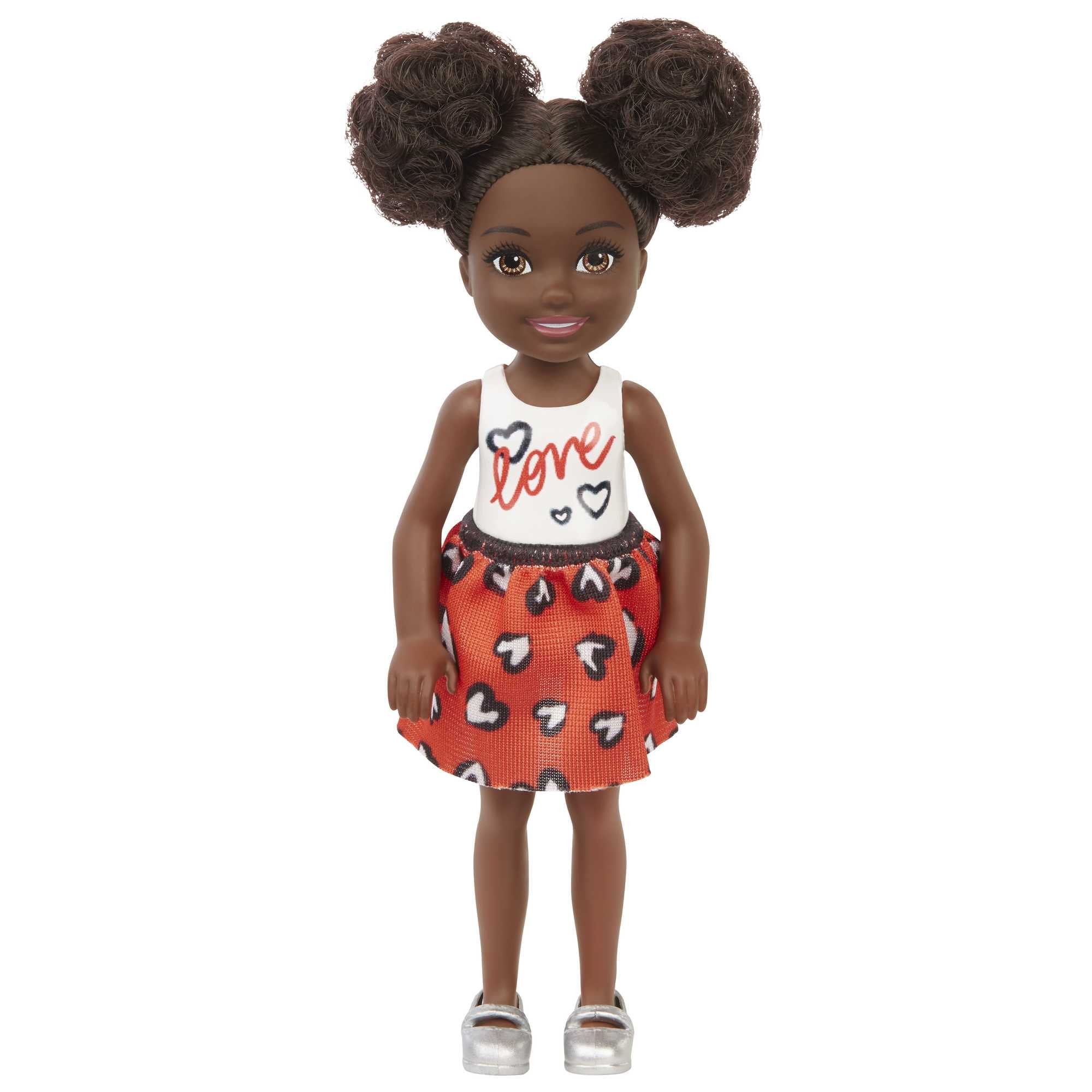 Barbie Chelsea Small Doll with Black Hair in Afro Puffs Wearing Removable Skirt & Silvery Shoes
