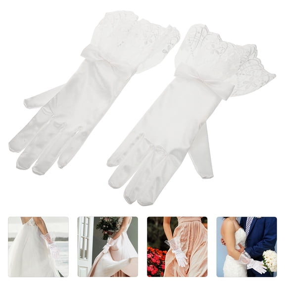 Raindrops Satin Lace Gloves For Women White 1 Pair Elegant Protects Wedding Dress Sleeves For Bridal Occasions