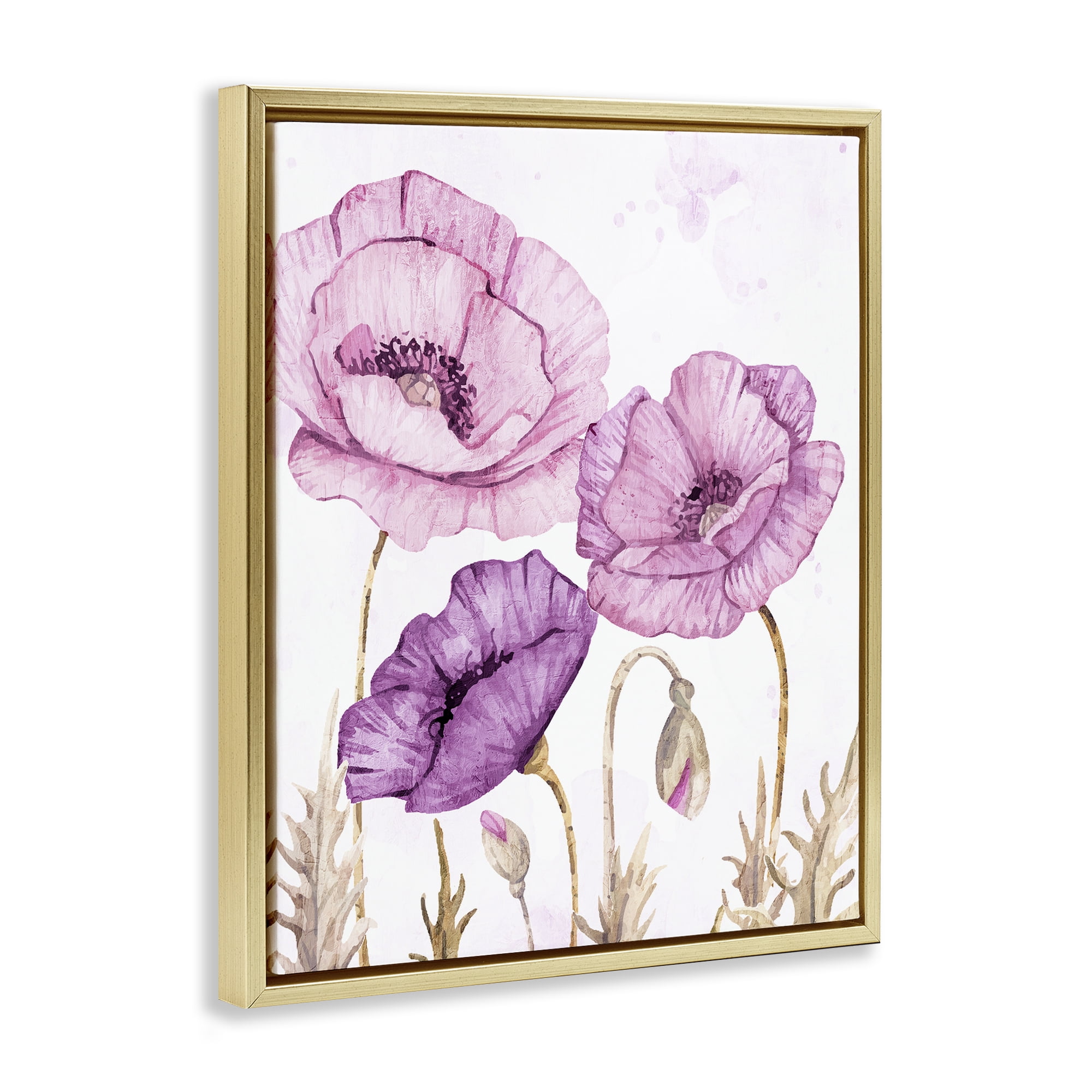 Stupell Industries Bright Purple Poppies Gold Framed Floater Canvas Wall Art, design by Kim Allen