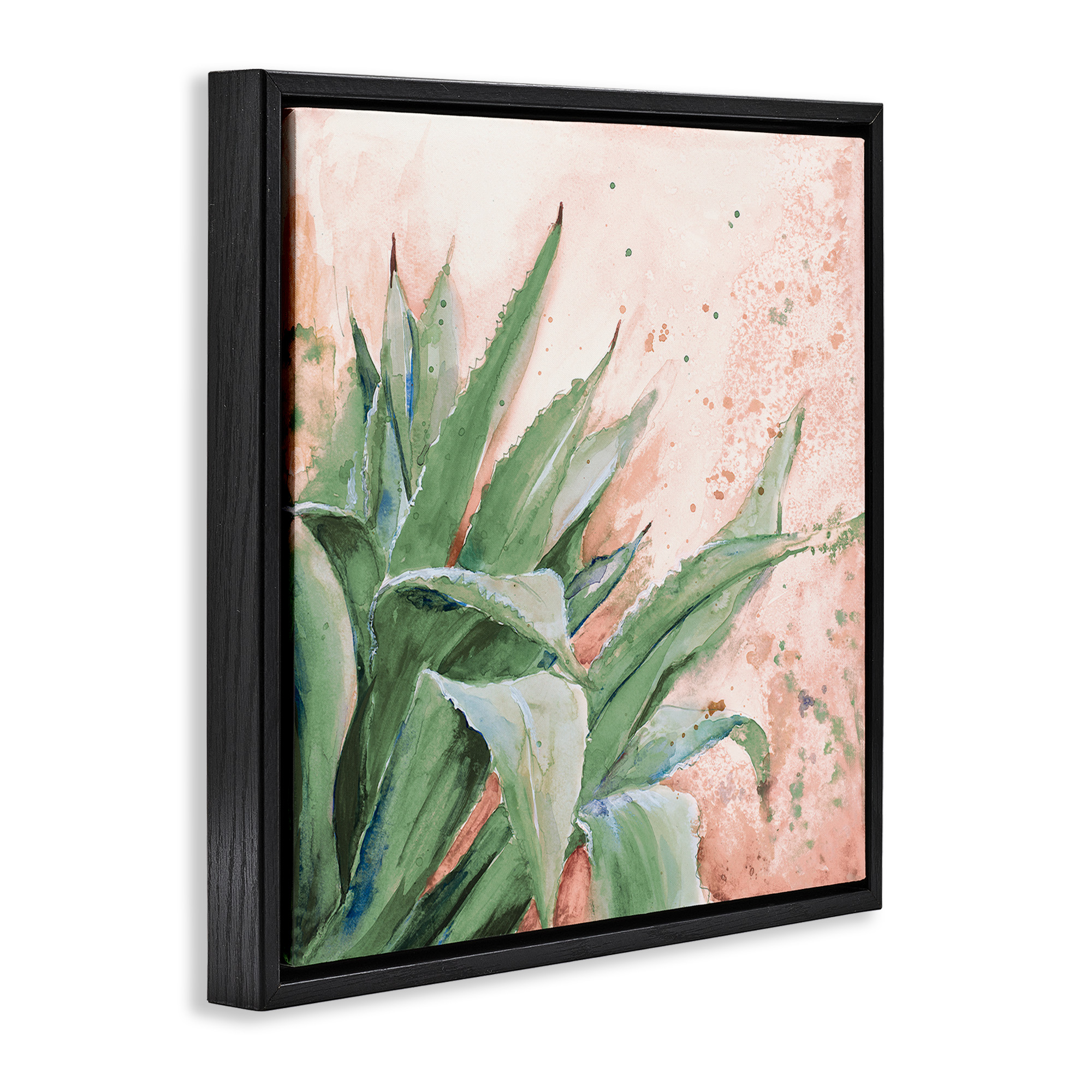 Stupell Industries Green Succulent Plant Leaves Botanical & Floral Painting Black Floater Framed Canvas Art Print Wall Art, 25 x 25