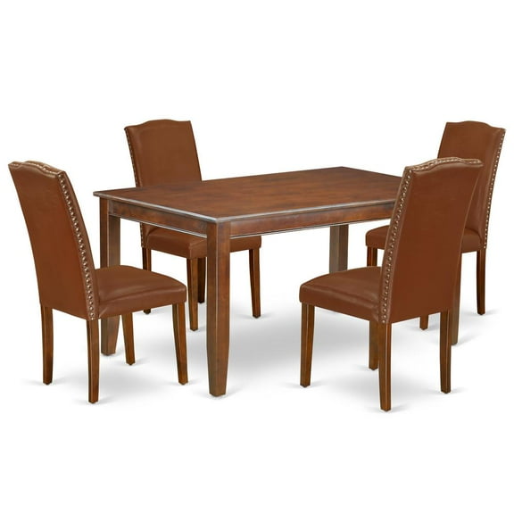 East West Furniture Dining Room Set Mahogany, DUEN5-MAH-66