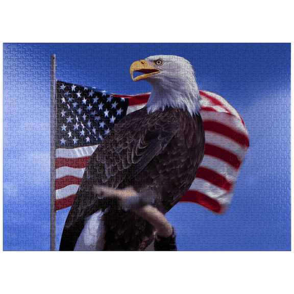 MyPuzzle - Bald Eagle In Front Of The American Flag, USA - Premium 1000 Piece Jigsaw Puzzle for Adults