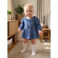thumbnail image 4 of Cjfdfy Newborn Baby Girl Denim Romper Dress A Line Ruffled Trim Collar Bubble Long Sleeve Dress Girl Vintage Dress Baby Cute Fall Winter Denim Dress Outfit 0-18M, 4 of 9