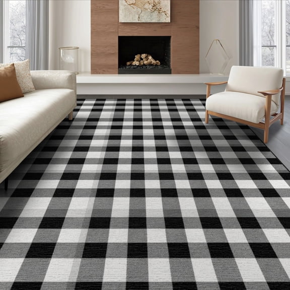 ODIKA 8'x10' Washable Area Rug Non-Slip Chair-Friendly Mat Plaid Welcome Checkered Farmhouse Gingham Even Grid Front Door Flowing Dynamic for Dining Room, Large Office, Lounge