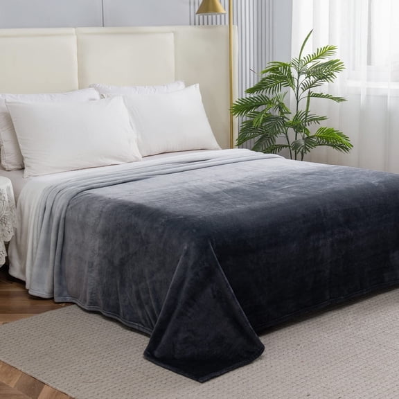 Elegant Comfort Luxury Velvety Feel Blanket, All-Season Lightweight Blanket, Ultra Plush, Soft, Cozy-Fuzzy Flannel Fleece for Couch, Sofa, Bed, Travel, Ombre Design, Full/Queen, Gray