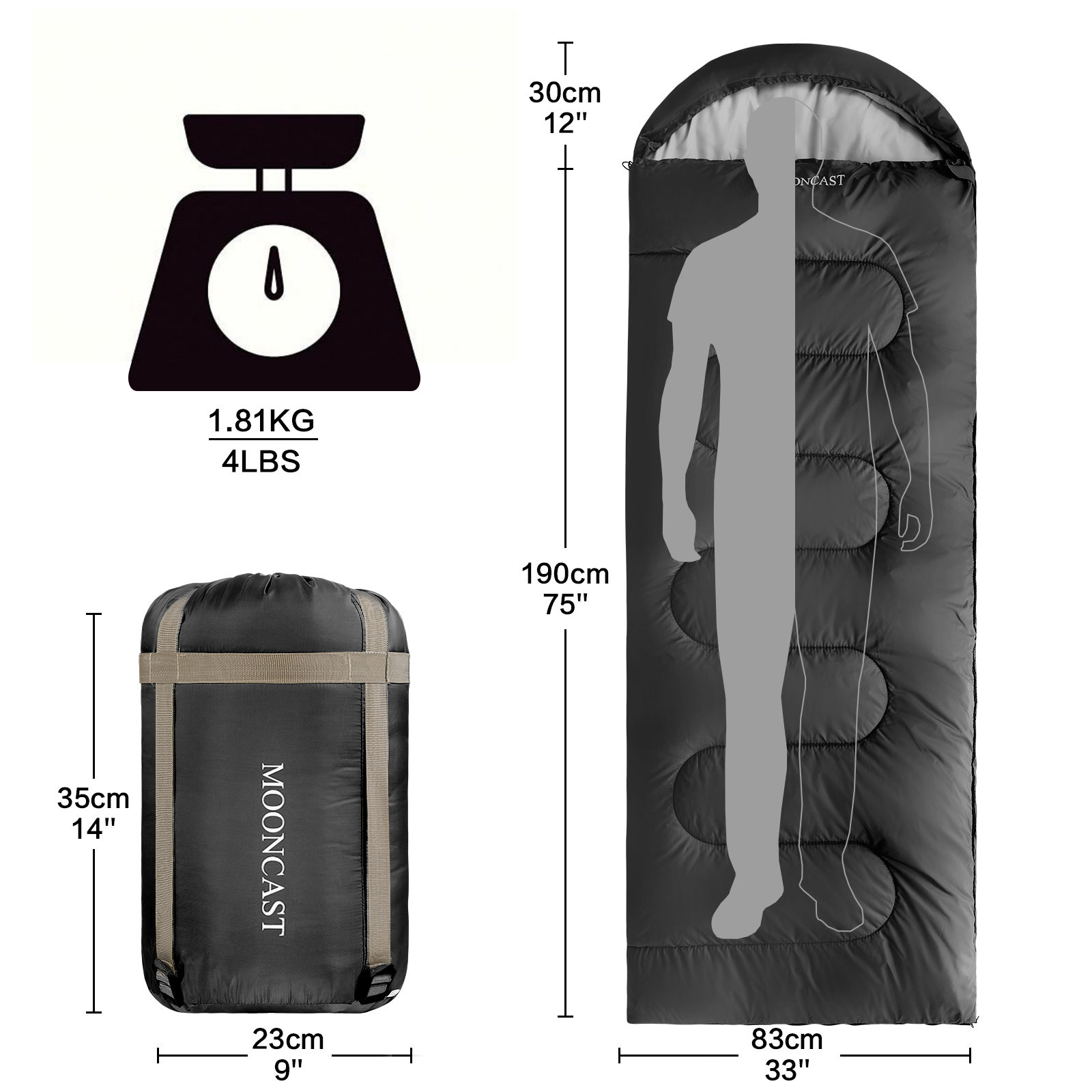 MOONCAST 0 ºC Sleeping Bags, Compression Sack Portable and Lightweight for Camping, Dark Gray - image 5 of 6