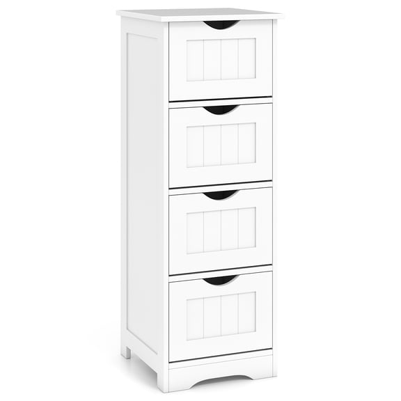 Gymax Bathroom Floor Cabinet Freestanding Narrow Side Storage Organizer w/ 4 Drawers