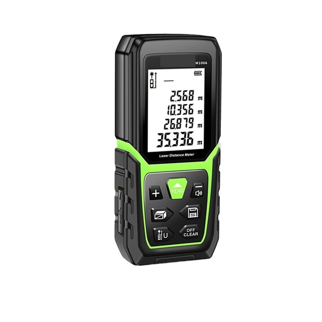 Distancemètre 330 Pieds/100m Rétroéclairé LCD Mesure M/In/Ft avec Batterie Li-ion Capteur d'Angle Électrique, Longue Durée