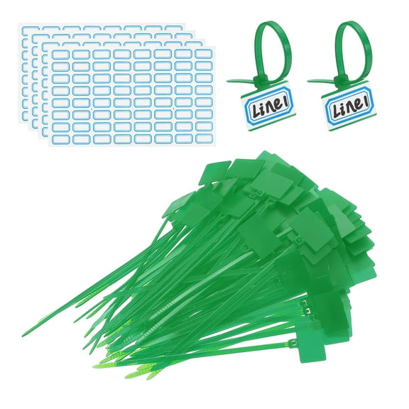 4inch Zip Ties, 200pcs Cable Ties Tags Nylon Wire Marking Label Self Locking Plastic Straps Write on with Label Tags Paper for Organization Cord Network Ethernet Marking, Green