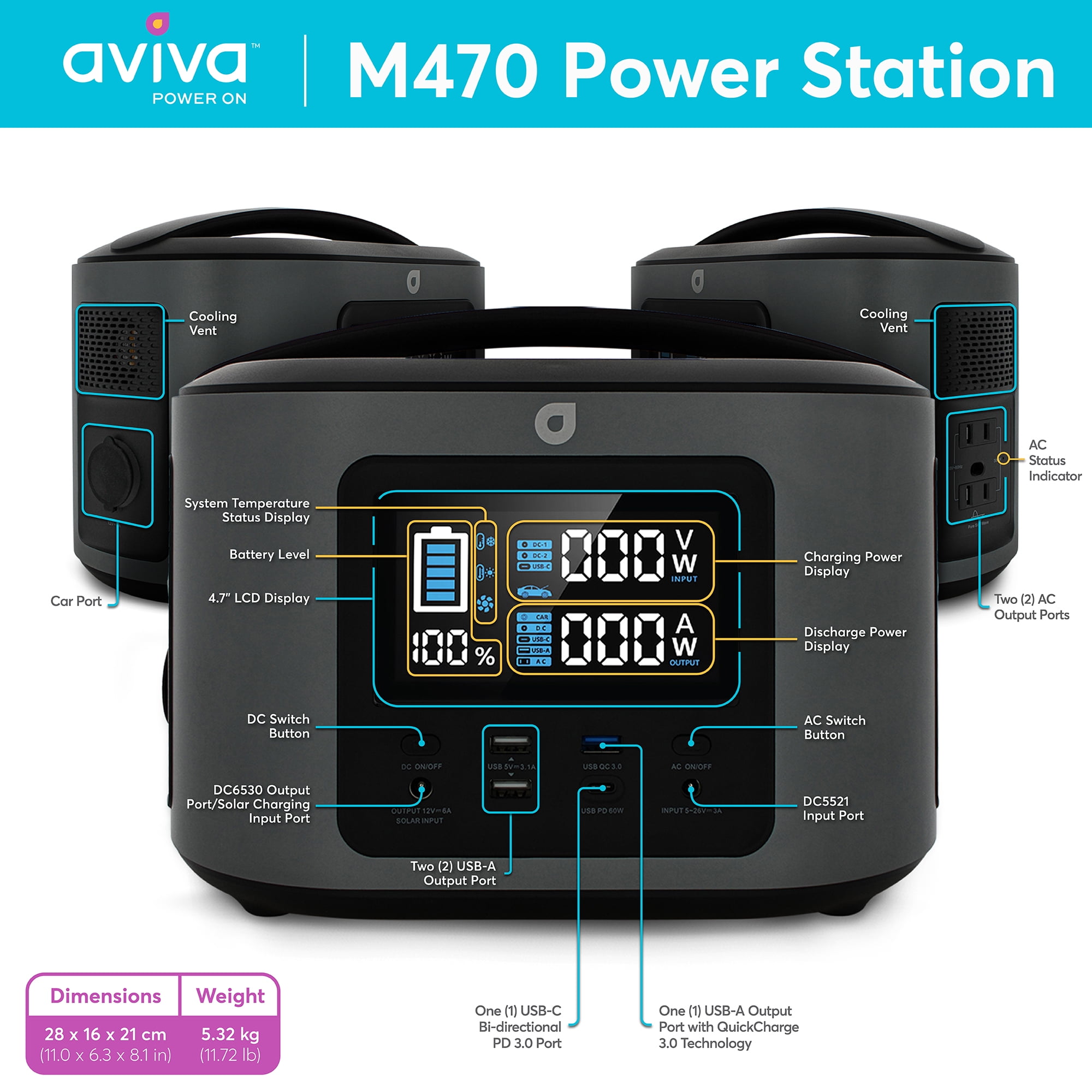 Station d'alimentation portatice M470 par Aviva de 4700 watts/heure  VF-ES002A