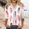 thumbnail image 2 of Dyegold Blouses For Women Dressy Casual 3/4 Flare Sleeve Lace Trim V Neck Floral Print Vintage Tunic Tops Loose Fit Shirts, 2 of 5