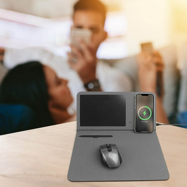 Wireless Charging Mouse Pad Multifunctional Leather Mouse Pad With Electronic LCD Writing Tablet Cell Phone Stand 15W Wireless Charger