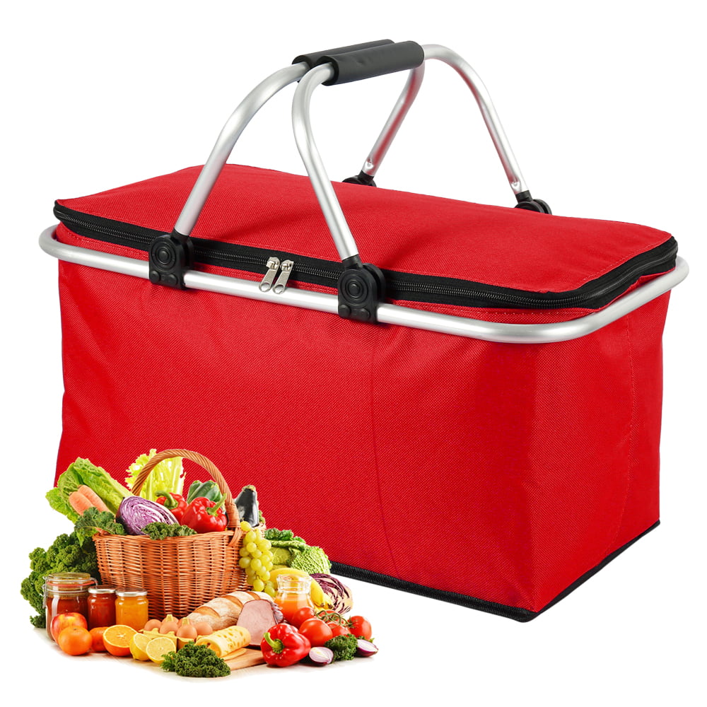 30L Folding Picnic Bag Camping Lunch Insulated Bag Cooler Hamper Basket Travel 