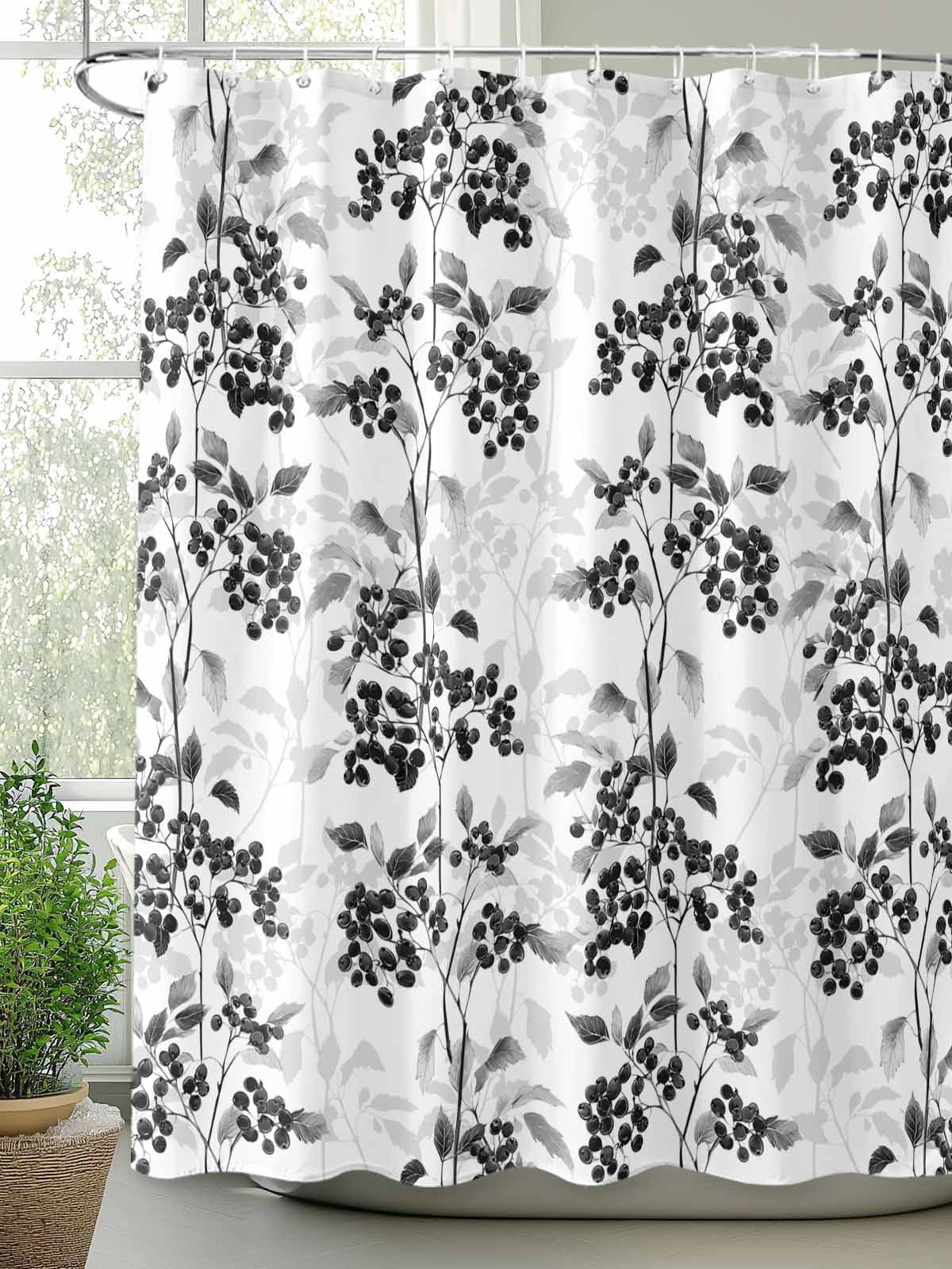 Boanket Polyester Fabric Black Gray Botanical Shower Curtain, Vintage Nature Flower Waterproof Bathtub Curtain Bathroom Decor Set with Hooks 36 x 78 Inches,