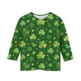 thumbnail image 3 of Tauxra Chandail de la Saint-Patrick pour Adultes, T-Shirt à Manches 3/4 Imprimé Col Rond, T-Shirt Graphique Trèfle Décontracté à Manches Longues pour Activités Festives, 3 of 6