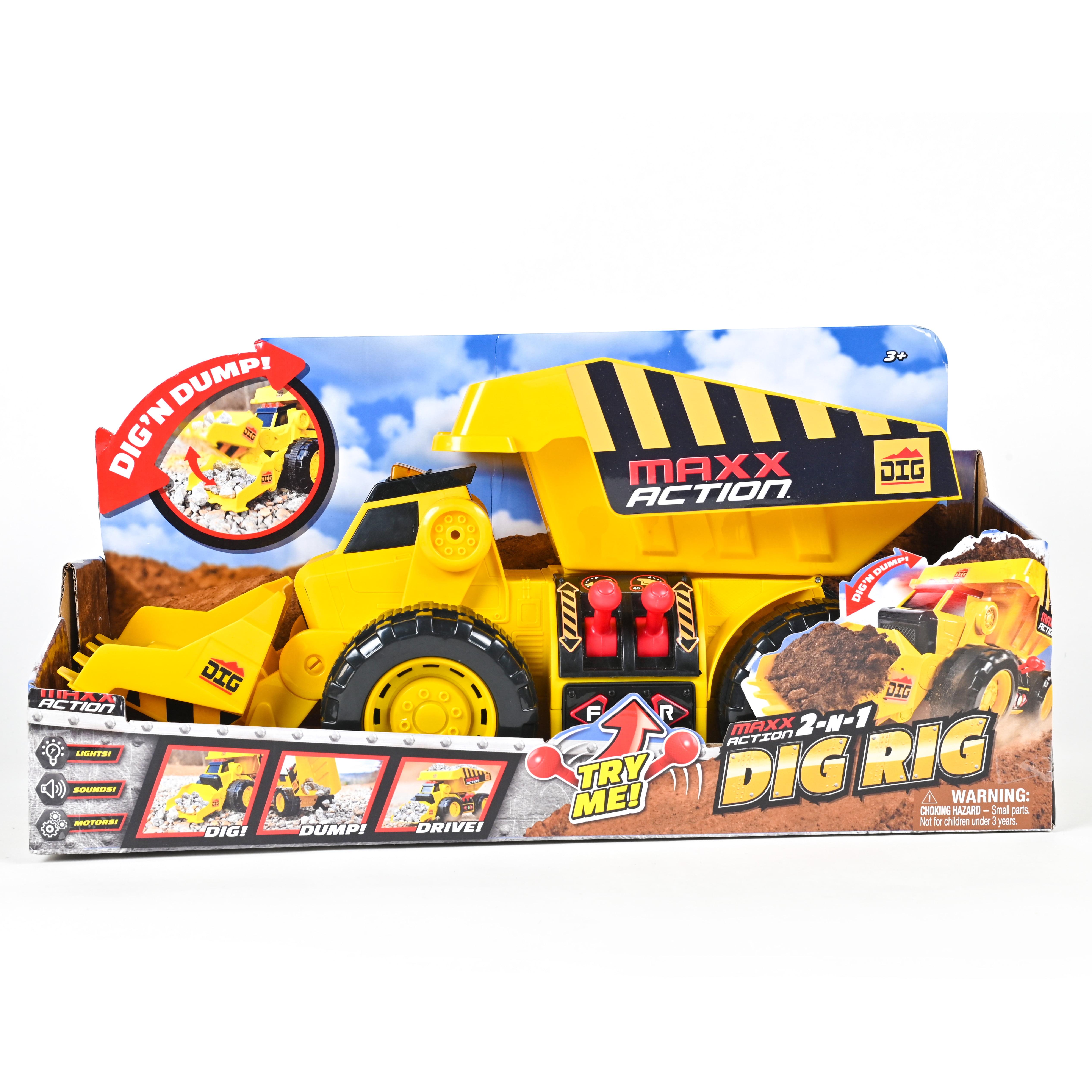 Maxx Action 18" Motorized Lights and Sound Maxx Power 2-in-1 Dig Rig, Children 3+