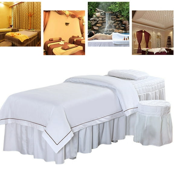 Shzicmy Soft Polyester Massage Table Cover w/ Pillow Case & Stool Cover, White, 4 Pieces