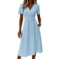 thumbnail image 5 of Boho Dresses for Women Summer Wrap V-Neck Short Sleeve Vintage Dress Casual Knee Length A-Line Dress, 5 of 9