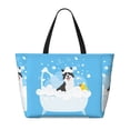 thumbnail image 2 of Daiia Collie in Bathtub Beach Travel Bag - Water-Resistant Beach Bag, Lightweight Tote with 7 Pockets for Women and Men - Gym,Pool,Camping,Reusable Grocery Bag, 2 of 7