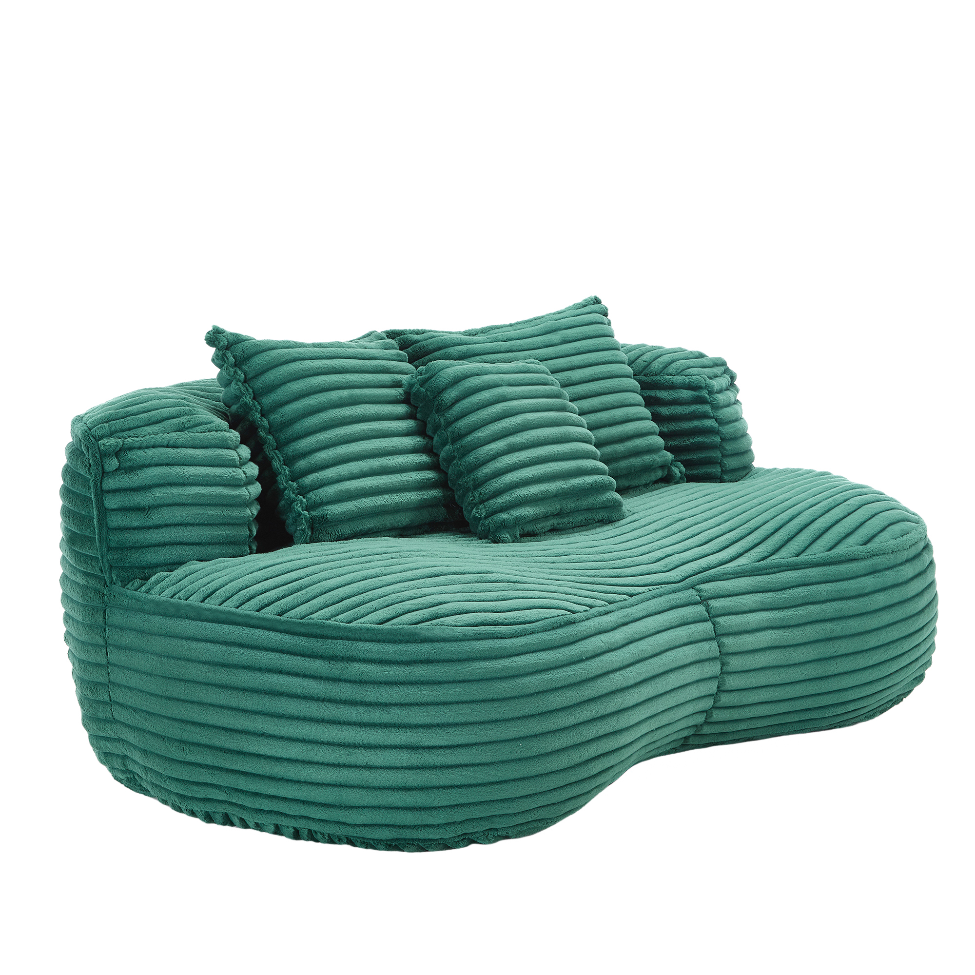 MOONMISS Corduroy Upholstered Durable Comfort Lounger Bean Bag Lazy Sofa with 3 Pillows-Emerald