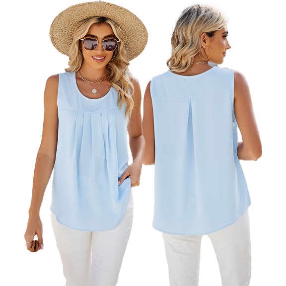 Zoeecloth Women's Sleeveless Summer Tops Tank Loose Fit Round Neck Vest Chiffon Casual Sleeveless S-2X