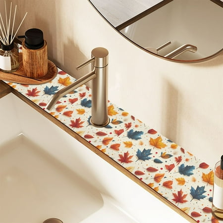 

Faucet Mat for Kitchen Sink 30 Sink Splash Guard Mat Super Absorbent Fast Drying Drain Pad Fall Leaf and Dots