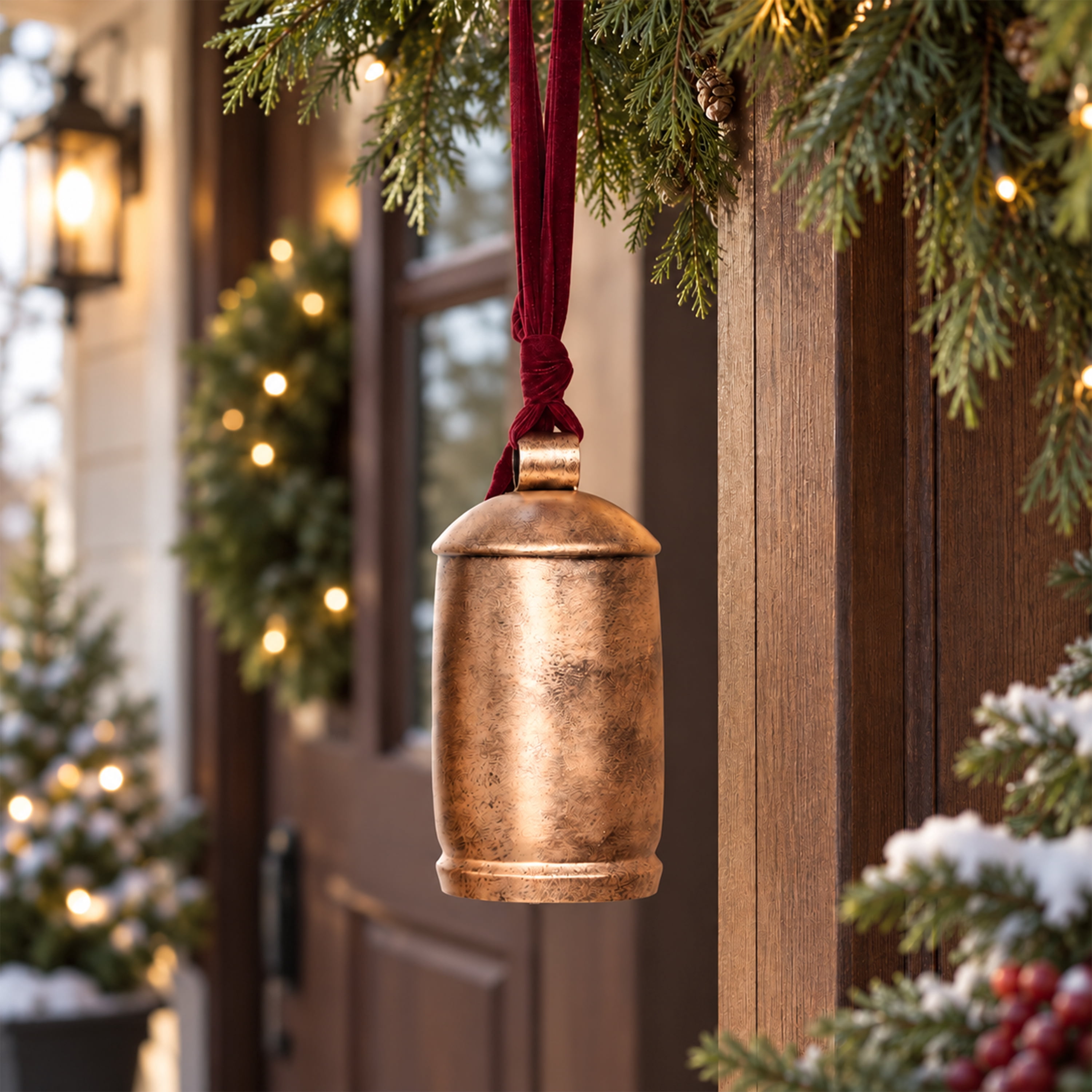 My Texas House Antique Gold Finish Metal Hanging Bell with Velvet Ribbon, 10 Inch