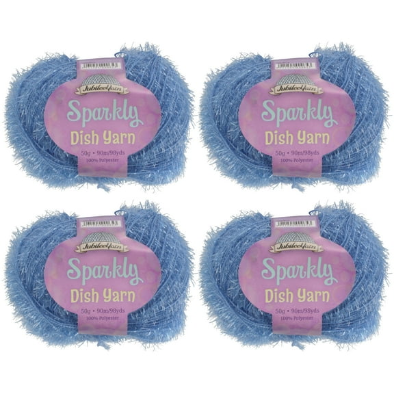 JubileeYarn Sparkly Dish Scrubby Yarn, 50g Per Skein, 4 Skeins Color 22 Sapphire