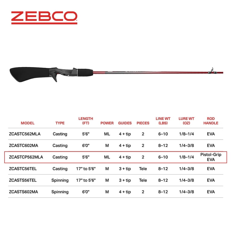 Zebco, Casting Rod, ZCASTCP562MLA 5'6