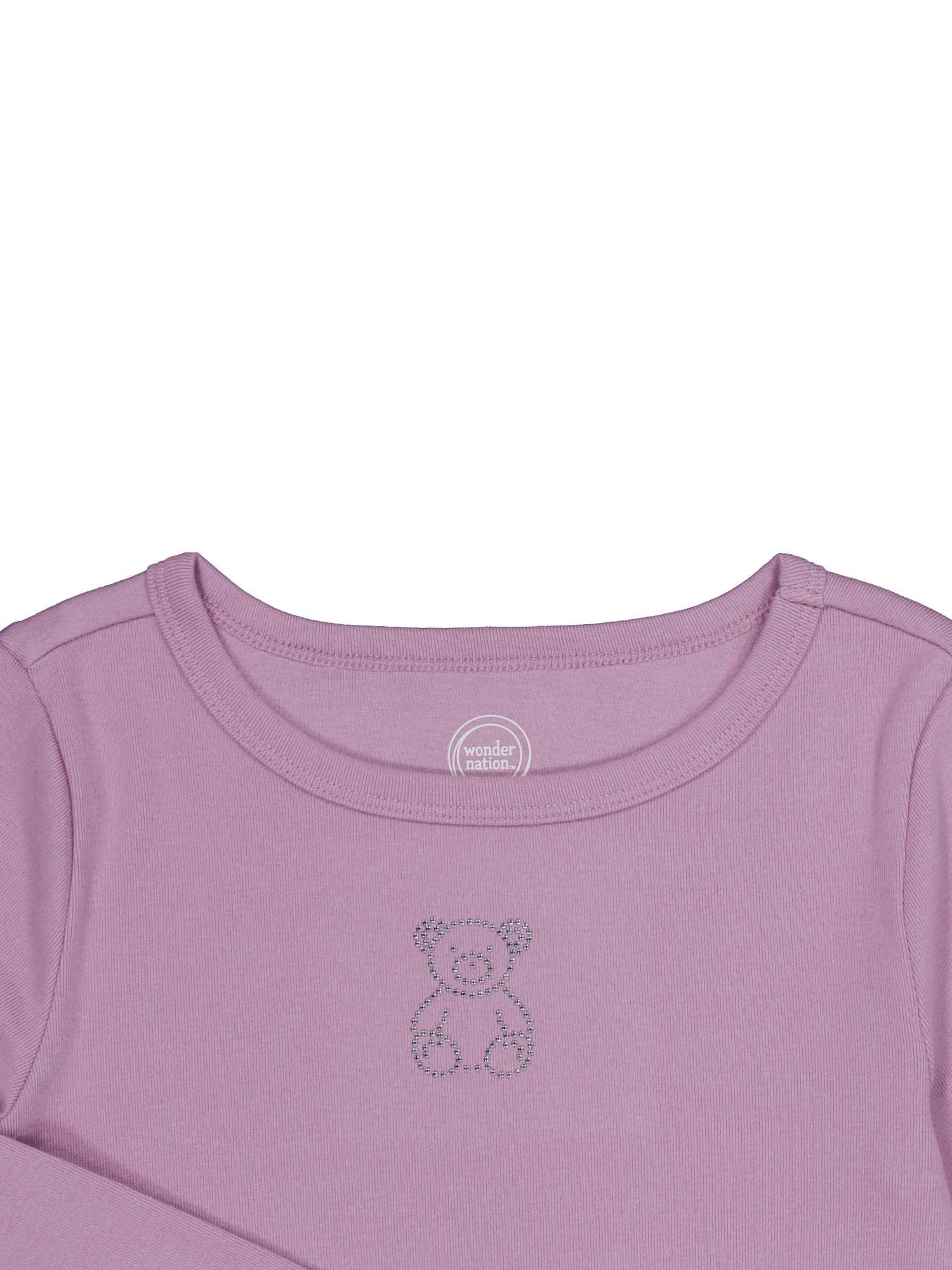 Wonder Nation Girls Long Sleeve Rhinestone Icon Top, Sizes 4-18 & Plus