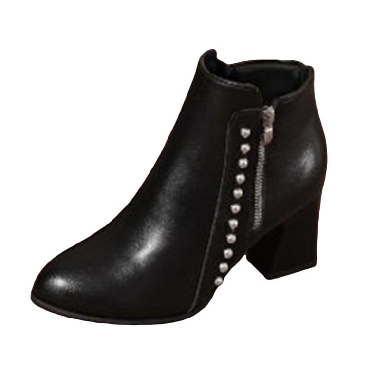 Ankle Boots for Women Low Top Zip up Retro Leather Chelsea Booties