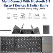 Slim Foldable Wireless Keyboard Compatible with Yezz Andy A4 with TOUCHPAD Mouse Fully Universal providing 48H Use, 560 Days Standby, Portable, Compact, Tri-Fold, Rechargeable!