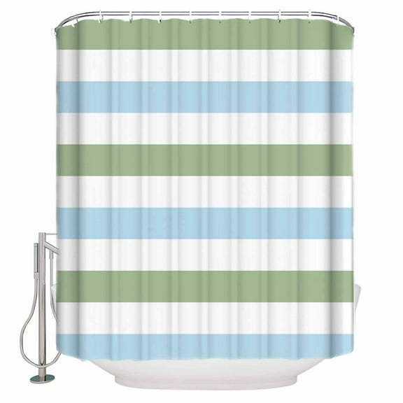 Geometric Sage Shower Curtain, 72" x 72", Green and Blue Stripes Waterproof Bathroom Curtain Washable Shower Curtain Set with 12 Hooks