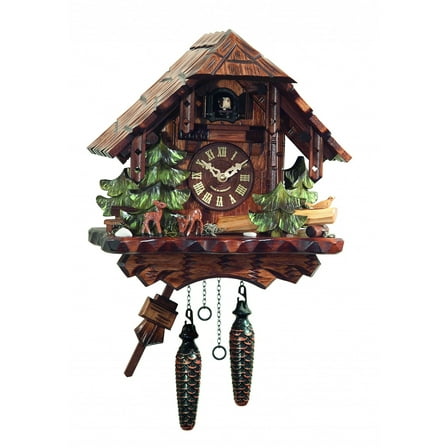 Quartz Cuckoo Clock Black Forest house with moving wood chopper, with music