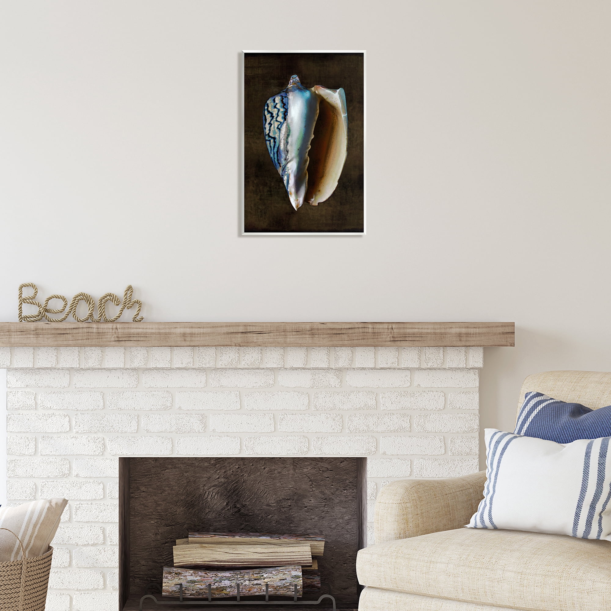 Stupell Industries Conch Shell on Black Nature Painting Unframed Art Print Wall Art, 13 x 19