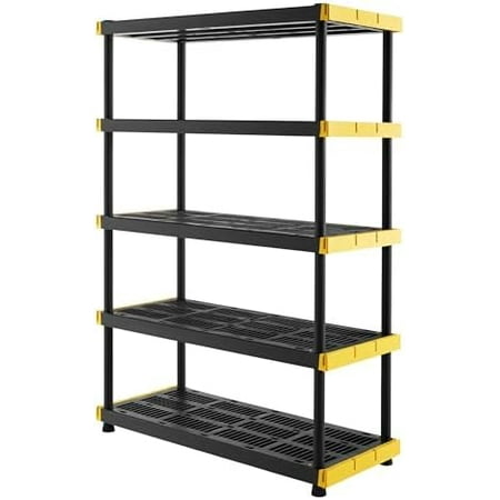 

HAOQINGANTE Black & Yellow 5-Tier Heavy Duty Plastic Storage Shelving Unit 200lbs/shelf (72”H x 48”W x 20”D) for Indoor/Outdoor Organization Modular Rack