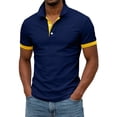 thumbnail image 4 of Mens Polos Two-Tone Collar Short Sleeve 2-Button Slim Fit Cotton Blend Business Casual Sports Dark Blue L, 4 of 6