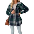 thumbnail image 3 of Chaqueta de Franela con Capucha y Cuadros para Mujer, Abrigo Grueso de Invierno para Mantener el , Chaqueta de Forro Cálida y Suave con Botones Verde S, 3 of 10