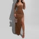thumbnail image 2 of Vestido de manga larga a la cadera envuelto en color sólido informal elegante y sexy para mujer a la moda Pompotops  hdfakjf1705, 2 of 6