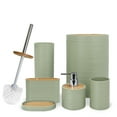 thumbnail image 6 of CERBIOR 6 Pcs Bamboo Bathroom Accessories Sets Irregular Stripe Design Complete Set Bathroom Decor Vanity Countertop Accessory Set, Green, 6 of 13
