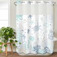 thumbnail image 3 of Coastal No Hook Shower Curtain Waterproof,Bathroom Curtains with Snap in Liners and See Through Top Window,Turquoise Blue Turtle Starfish Coral Jellyfish Hotel Style Bathtub Curtains Shower 48"Wx72"L, 3 of 8