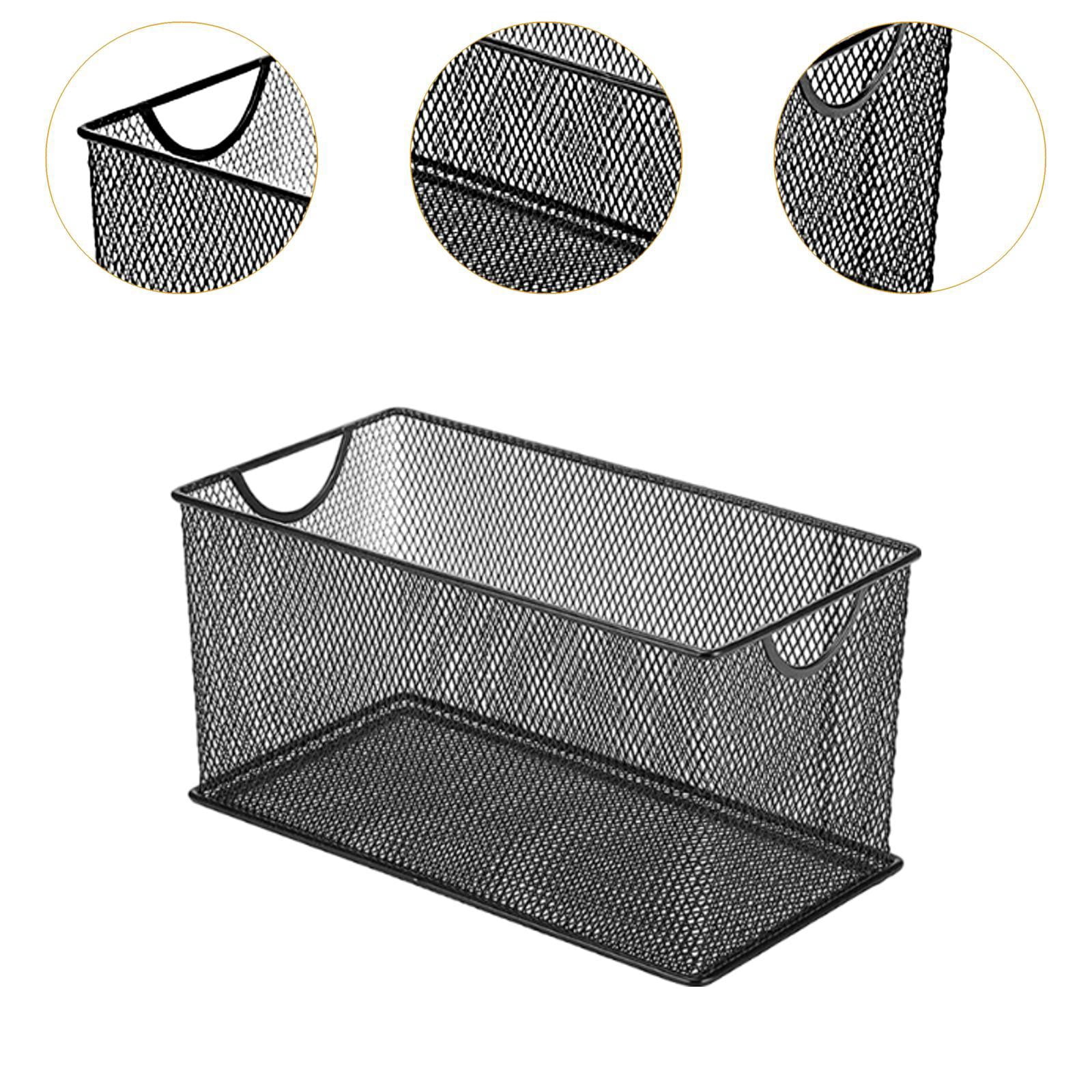 Fiocias CD Storage Box Organizing Container with Handles Multifunction Metal Mesh Basket Black