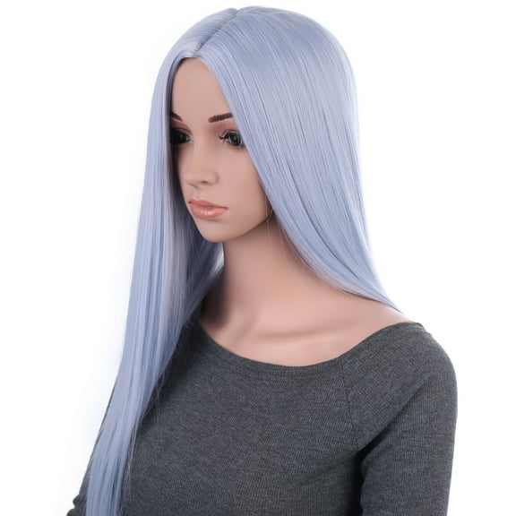 Onedor 31 Inches Silver Blue Straight Long Synthetic Hair Women Full Head Cosplay Wig with Wig Cap
